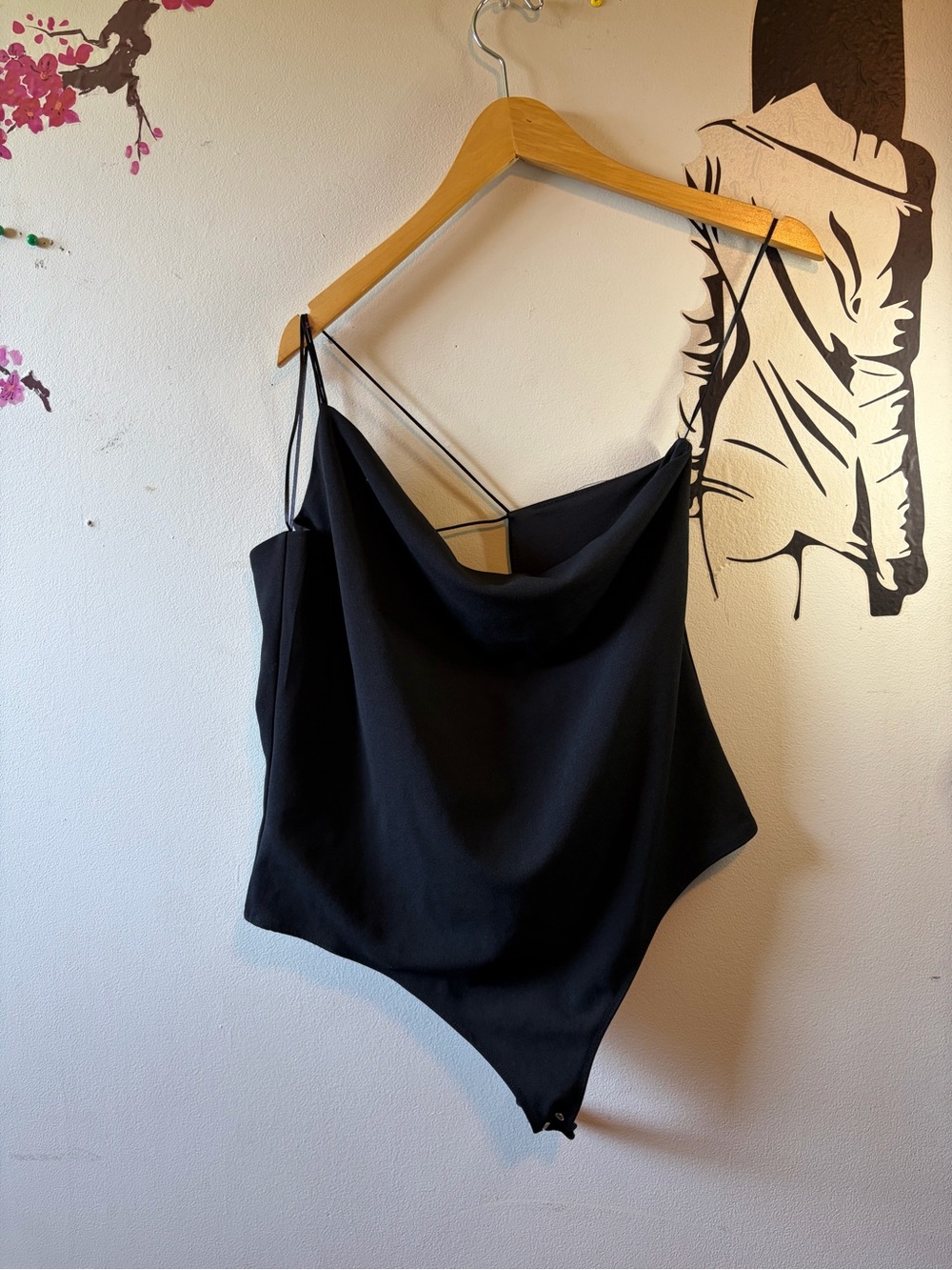 Black Draped Bodysuit with Delicate Straps